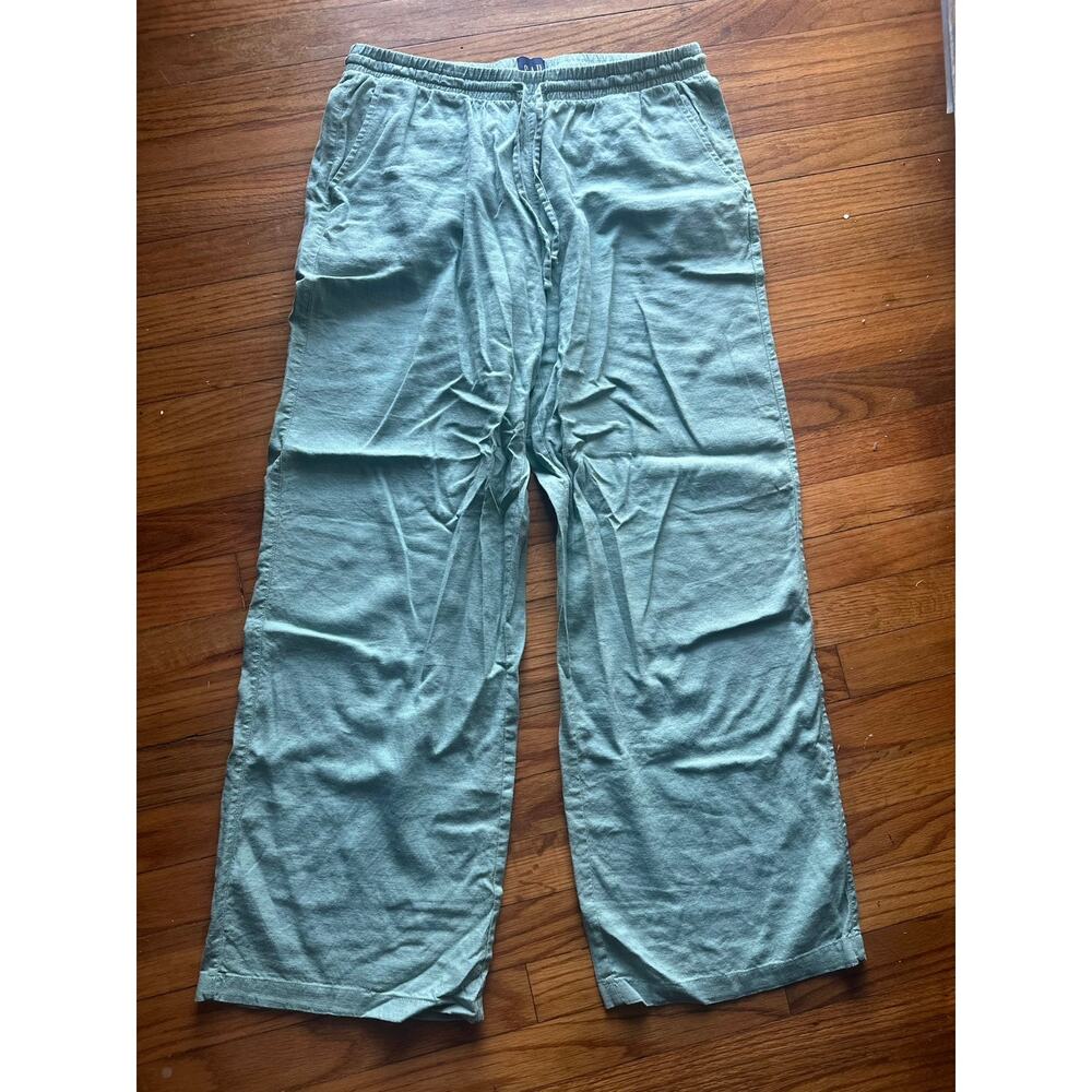 Gap Women’s Light Green Wide-Leg Pull-On Linen Blend Pants Size M